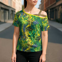 Hawaii Summer Tropical Leaves Cross Shoulder Shirt - Polynesian Pride