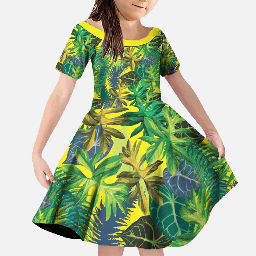 Hawaii Summer Tropical Leaves Family Matching Long Sleeve Bodycon Dress and Hawaiian Shirt - Polynesian Pride