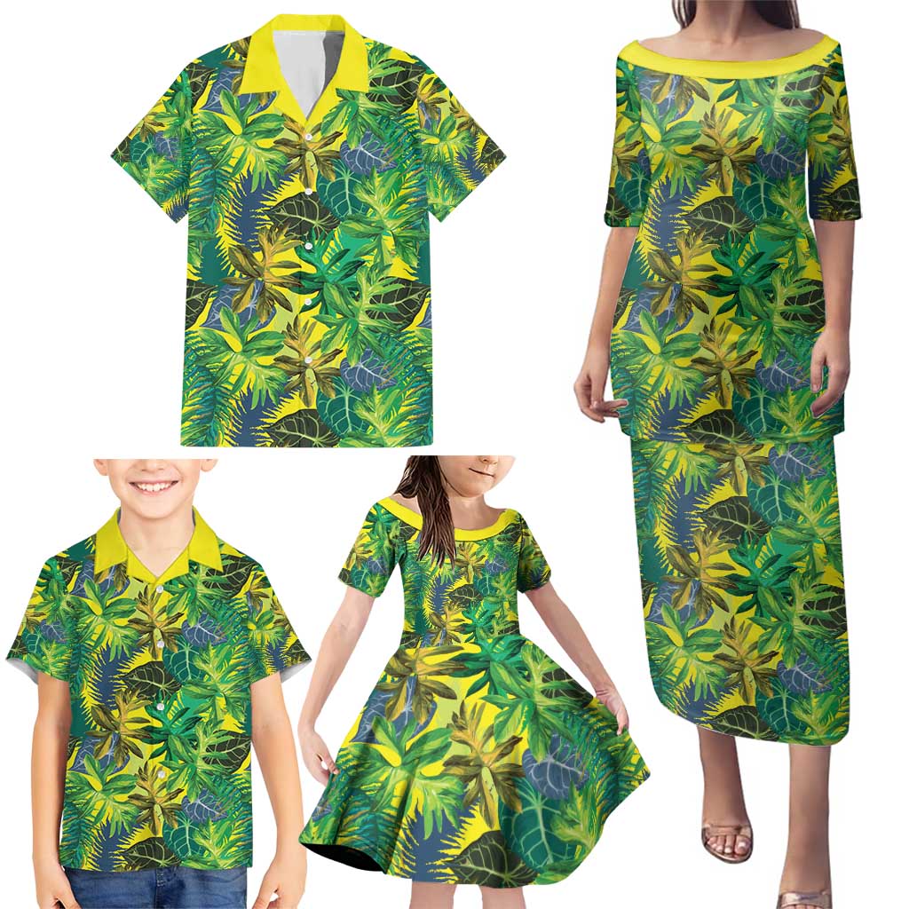 Hawaii Summer Tropical Leaves Family Matching Puletasi and Hawaiian Shirt LT01 - Polynesian Pride