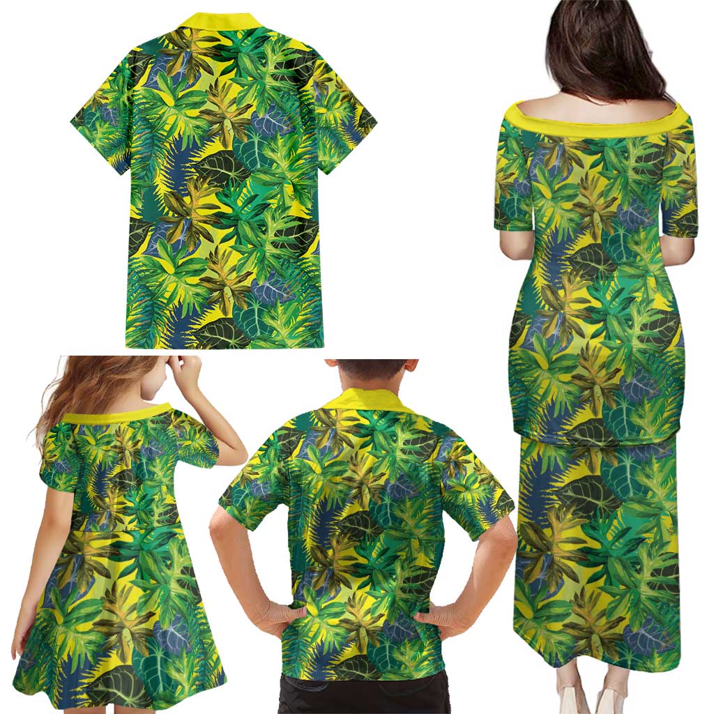Hawaii Summer Tropical Leaves Family Matching Puletasi and Hawaiian Shirt LT01 - Polynesian Pride