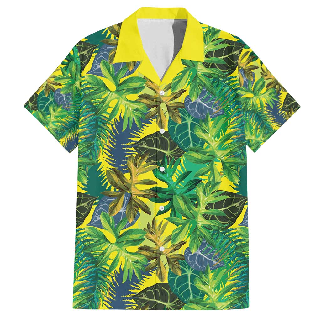 Hawaii Summer Tropical Leaves Family Matching Puletasi and Hawaiian Shirt LT01 Dad's Shirt - Short Sleeve Yellow - Polynesian Pride