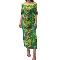 Hawaii Summer Tropical Leaves Family Matching Puletasi and Hawaiian Shirt LT01 Mom's Dress Yellow - Polynesian Pride