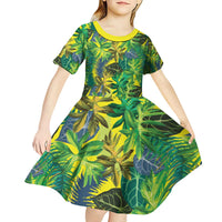 Hawaii Summer Tropical Leaves Kid Short Sleeve Dress - Polynesian Pride