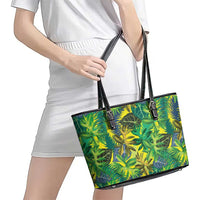 Hawaii Summer Tropical Leaves Leather Tote Bag - Polynesian Pride