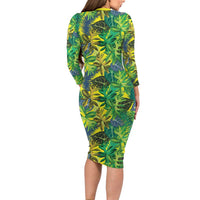 Hawaii Summer Tropical Leaves Long Sleeve Bodycon Dress - Polynesian Pride