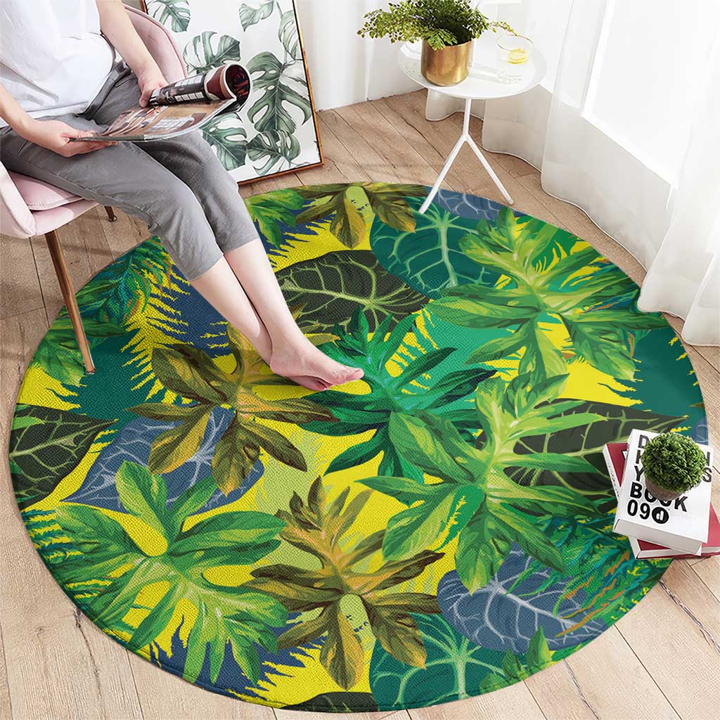 Hawaii Summer Tropical Leaves Round Carpet - Polynesian Pride