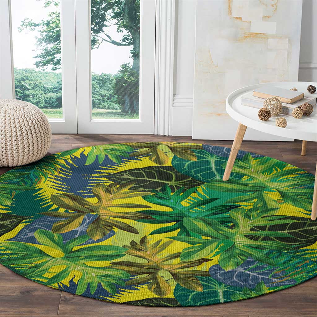 Hawaii Summer Tropical Leaves Round Carpet - Polynesian Pride