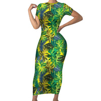 Hawaii Summer Tropical Leaves Short Sleeve Bodycon Dress - Polynesian Pride