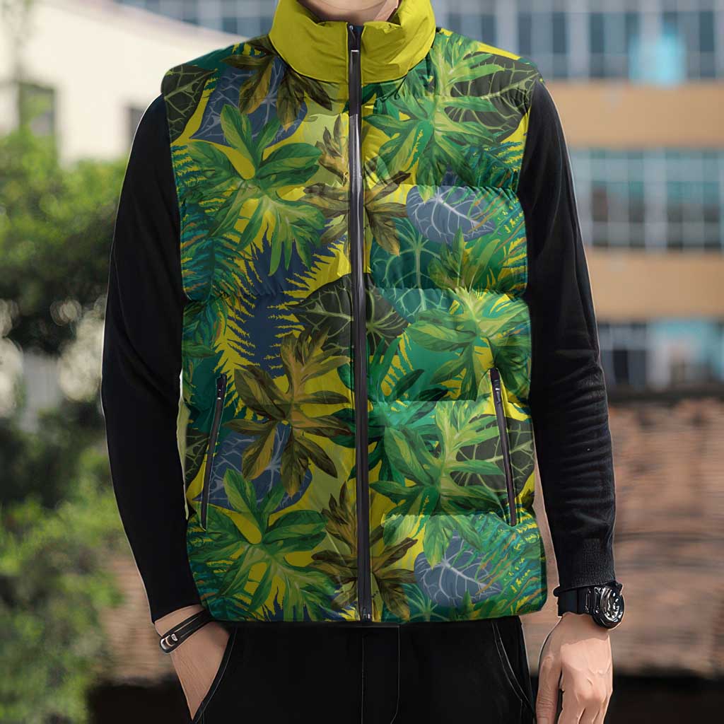 Hawaii Summer Tropical Leaves Sleeveless Puffer Jacket - Polynesian Pride