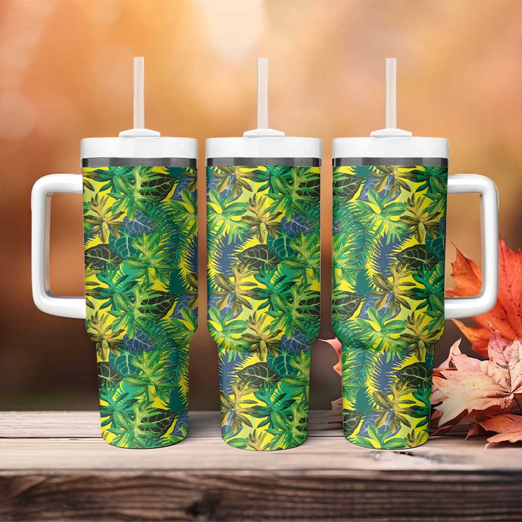 Hawaii Summer Tropical Leaves Tumbler With Handle - Polynesian Pride