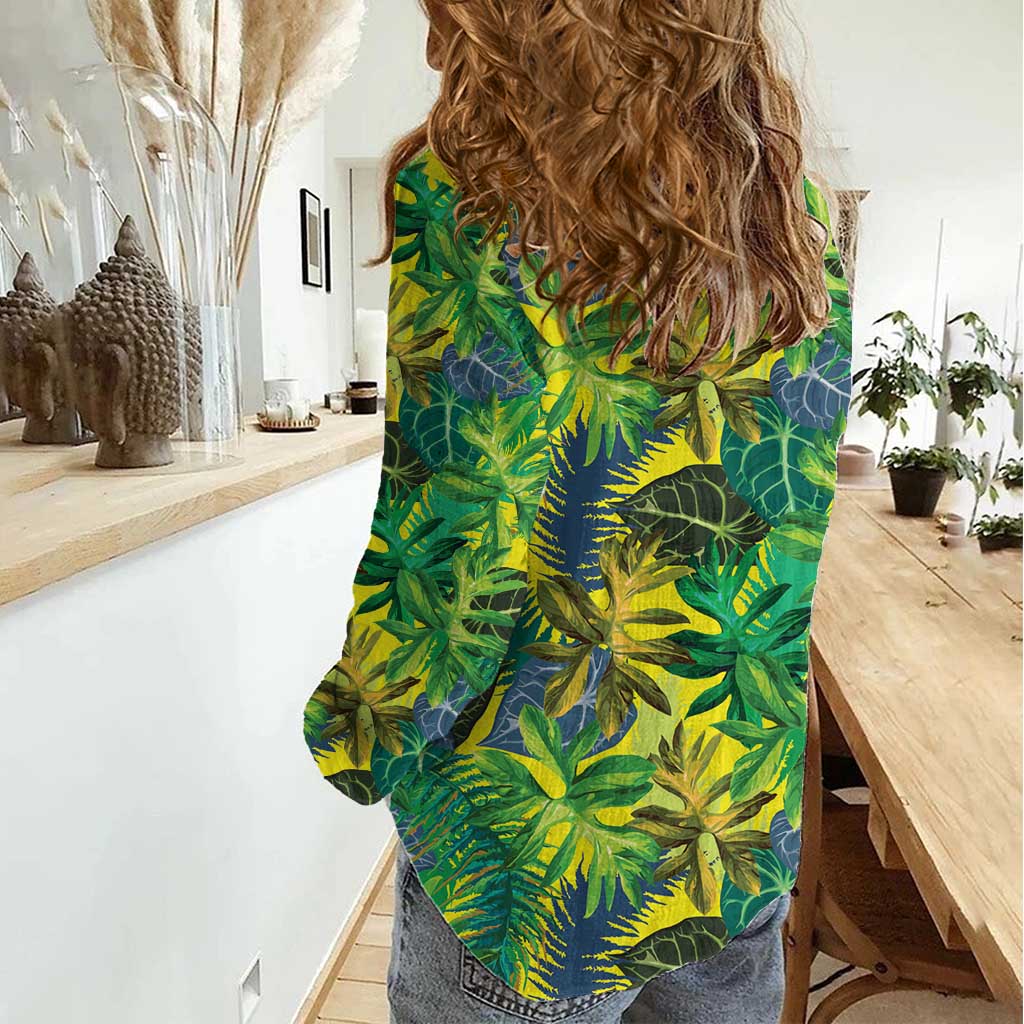 Hawaii Summer Tropical Leaves Women Casual Shirt - Polynesian Pride
