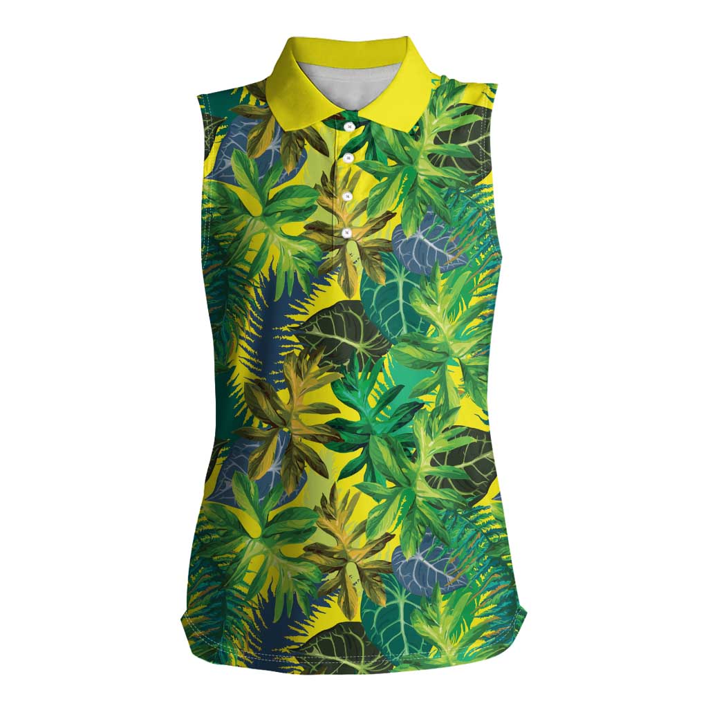 Hawaii Summer Tropical Leaves Women Sleeveless Polo Shirt LT01 Female Yellow - Polynesian Pride