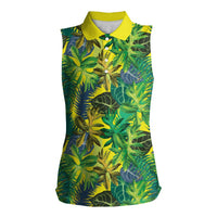 Hawaii Summer Tropical Leaves Women Sleeveless Polo Shirt LT01 Female Yellow - Polynesian Pride