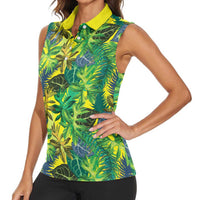 Hawaii Summer Tropical Leaves Women Sleeveless Polo Shirt LT01 - Polynesian Pride