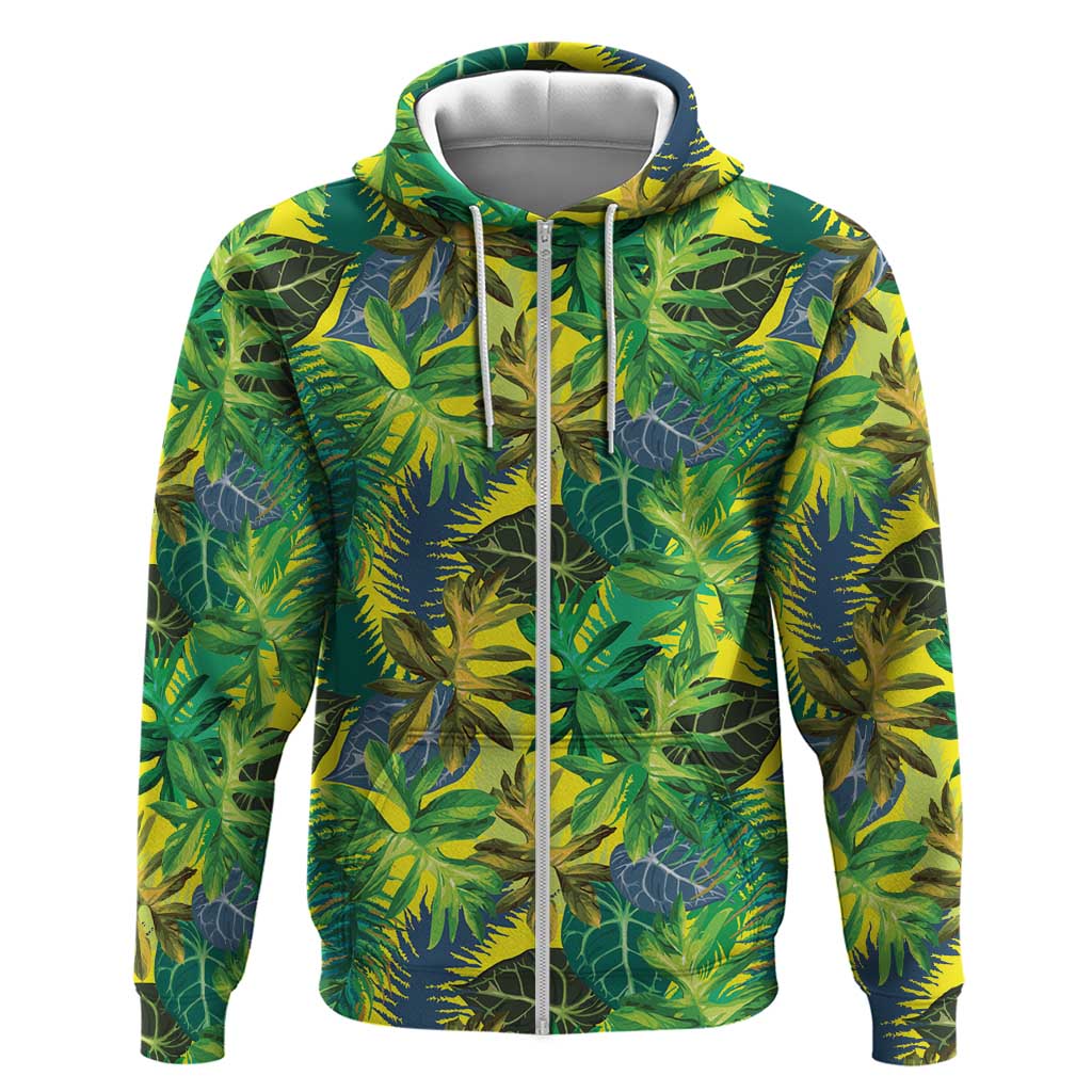 Hawaii Summer Tropical Leaves Zip Hoodie - Polynesian Pride