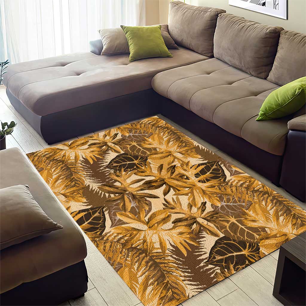 Hawaii Gold Tropical Leaves Area Rug - Polynesian Pride