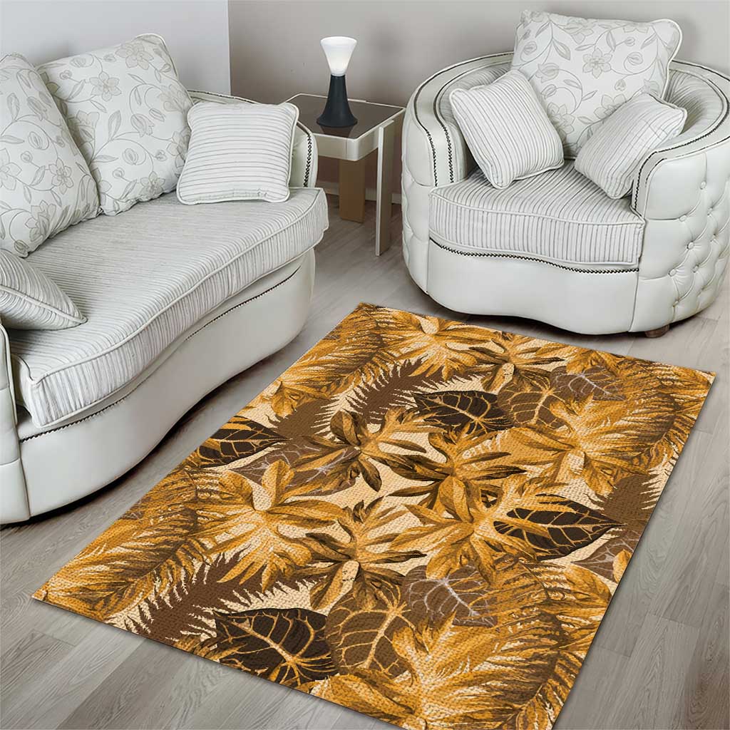 Hawaii Gold Tropical Leaves Area Rug - Polynesian Pride