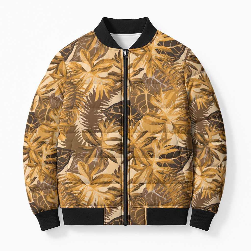 Hawaii Gold Tropical Leaves Bomber Puffer Jacket - Polynesian Pride