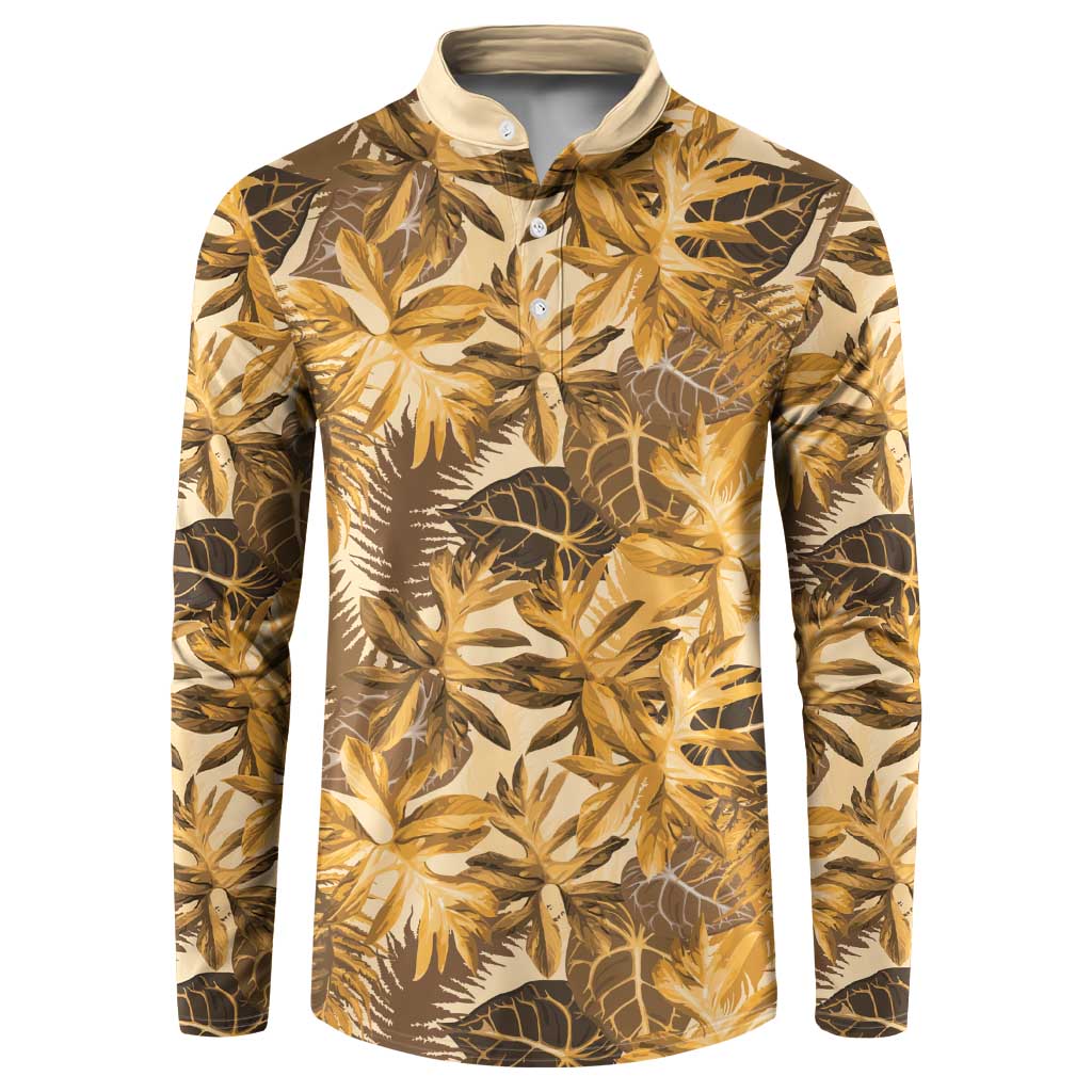 Hawaii Gold Tropical Leaves Button Sweatshirt LT01 Gold - Polynesian Pride