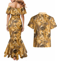 Hawaii Gold Tropical Leaves Couples Matching Mermaid Dress and Hawaiian Shirt LT01 - Polynesian Pride