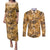 Hawaii Gold Tropical Leaves Couples Matching Puletasi and Long Sleeve Button Shirt - Polynesian Pride