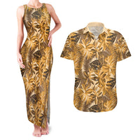 Hawaii Gold Tropical Leaves Couples Matching Tank Maxi Dress and Hawaiian Shirt LT01 Gold - Polynesian Pride