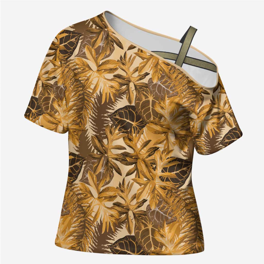 Hawaii Gold Tropical Leaves Cross Shoulder Shirt - Polynesian Pride