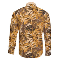 Hawaii Gold Tropical Leaves Family Matching Off The Shoulder Long Sleeve Dress and Hawaiian Shirt - Polynesian Pride