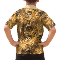 Hawaii Gold Tropical Leaves Family Matching Off Shoulder Maxi Dress and Hawaiian Shirt - Polynesian Pride