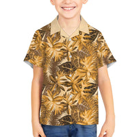 Hawaii Gold Tropical Leaves Family Matching Off Shoulder Maxi Dress and Hawaiian Shirt - Polynesian Pride