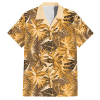 Hawaii Gold Tropical Leaves Family Matching Short Sleeve Bodycon Dress and Hawaiian Shirt - Polynesian Pride