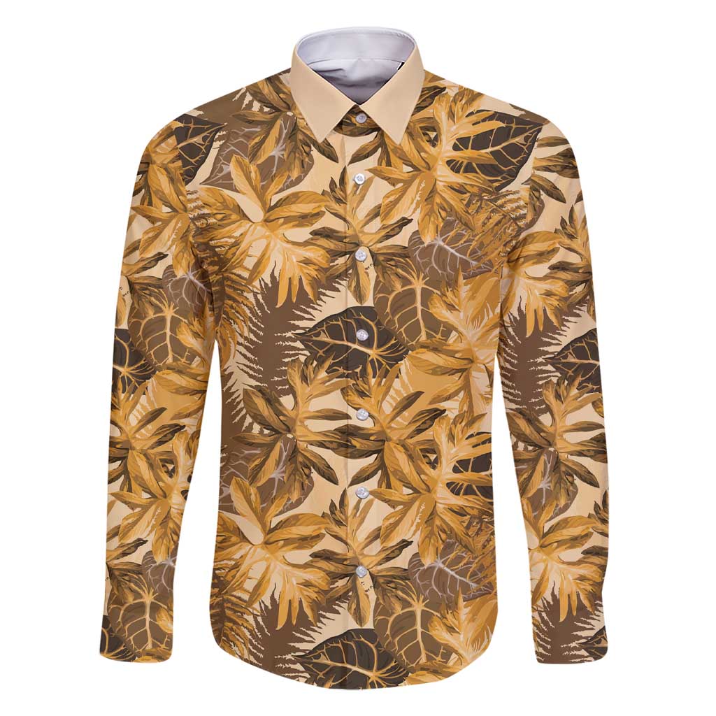 Hawaii Gold Tropical Leaves Family Matching Short Sleeve Bodycon Dress and Hawaiian Shirt - Polynesian Pride