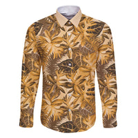 Hawaii Gold Tropical Leaves Family Matching Short Sleeve Bodycon Dress and Hawaiian Shirt - Polynesian Pride