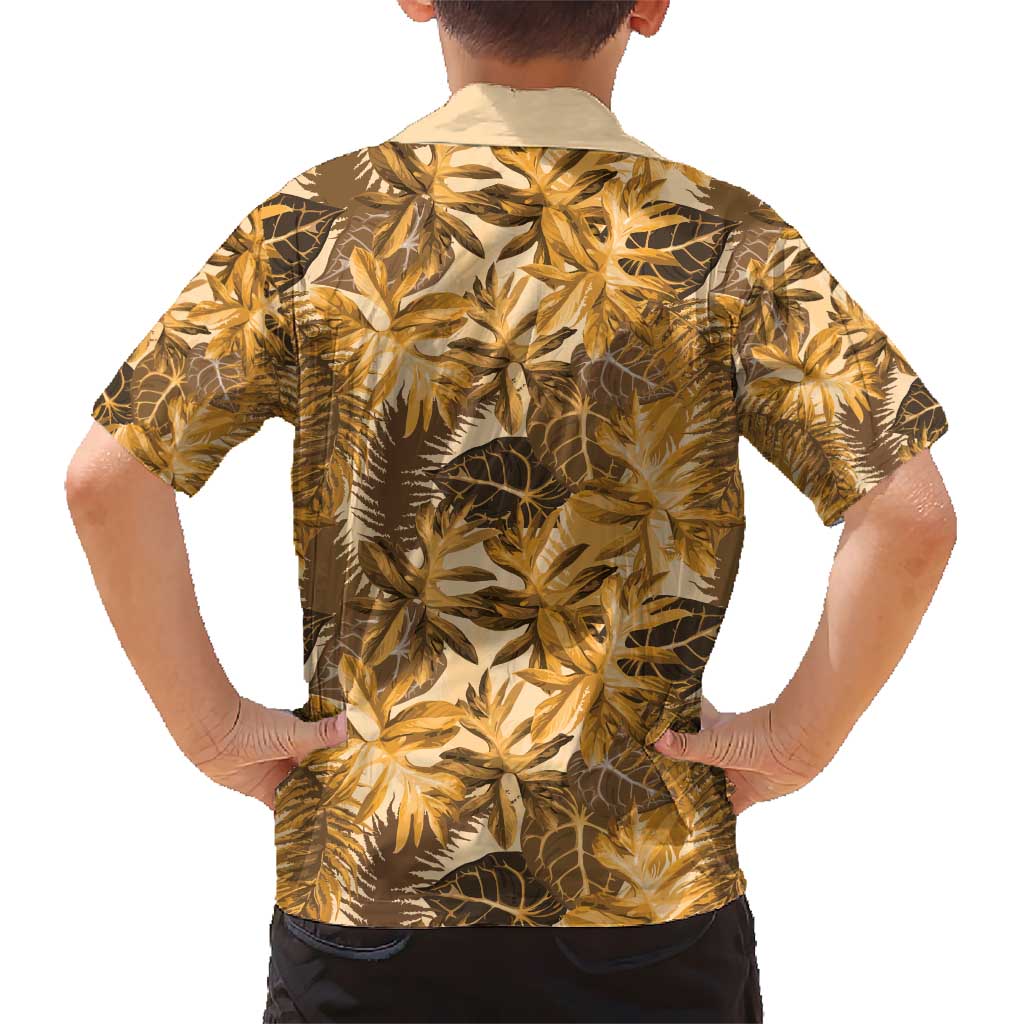 Hawaii Gold Tropical Leaves Kid Hawaiian Shirt - Polynesian Pride