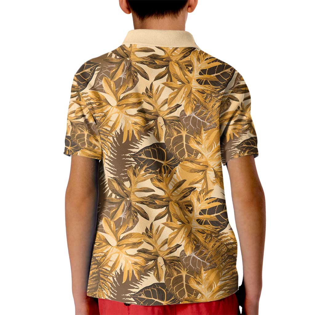 Hawaii Gold Tropical Leaves Kid Polo Shirt - Polynesian Pride