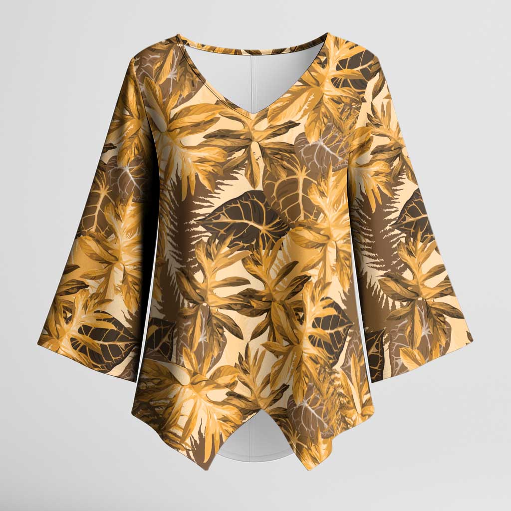 Hawaii Gold Tropical Leaves Kimono Sleeve Blouse - Polynesian Pride