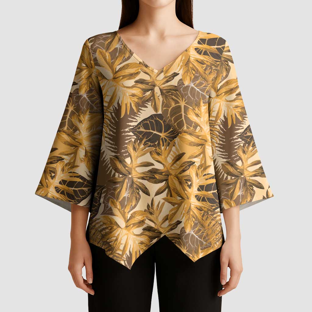 Hawaii Gold Tropical Leaves Kimono Sleeve Blouse - Polynesian Pride