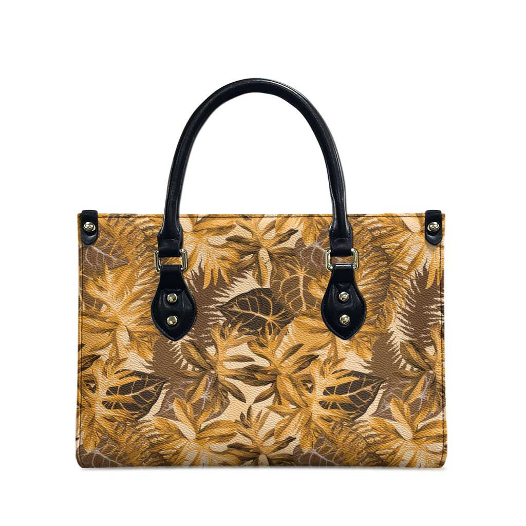 Hawaii Gold Tropical Leaves Leather Bag - Polynesian Pride