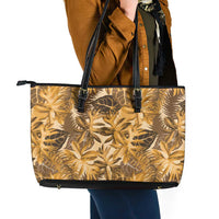 Hawaii Gold Tropical Leaves Leather Tote Bag - Polynesian Pride