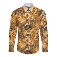 Hawaii Gold Tropical Leaves Long Sleeve Button Shirt LT01 Unisex Gold - Polynesian Pride