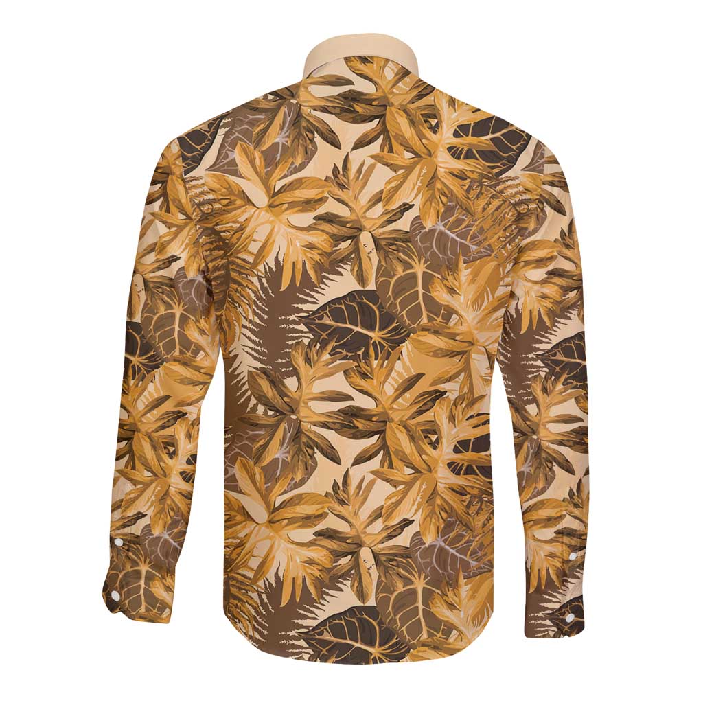 Hawaii Gold Tropical Leaves Long Sleeve Button Shirt LT01 - Polynesian Pride