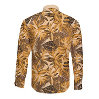 Hawaii Gold Tropical Leaves Long Sleeve Button Shirt LT01 - Polynesian Pride