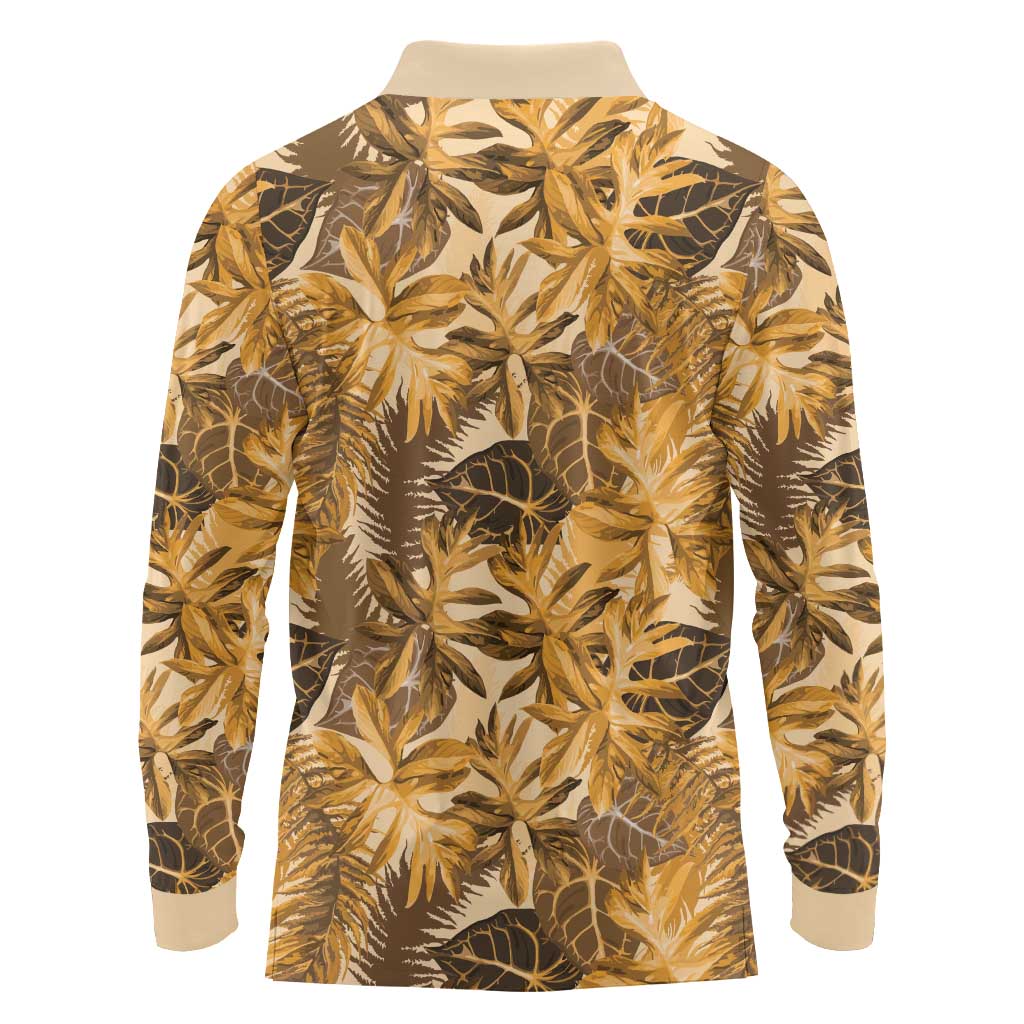 Hawaii Gold Tropical Leaves Long Sleeve Polo Shirt LT01 - Polynesian Pride