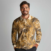 Hawaii Gold Tropical Leaves Long Sleeve Polo Shirt LT01 - Polynesian Pride