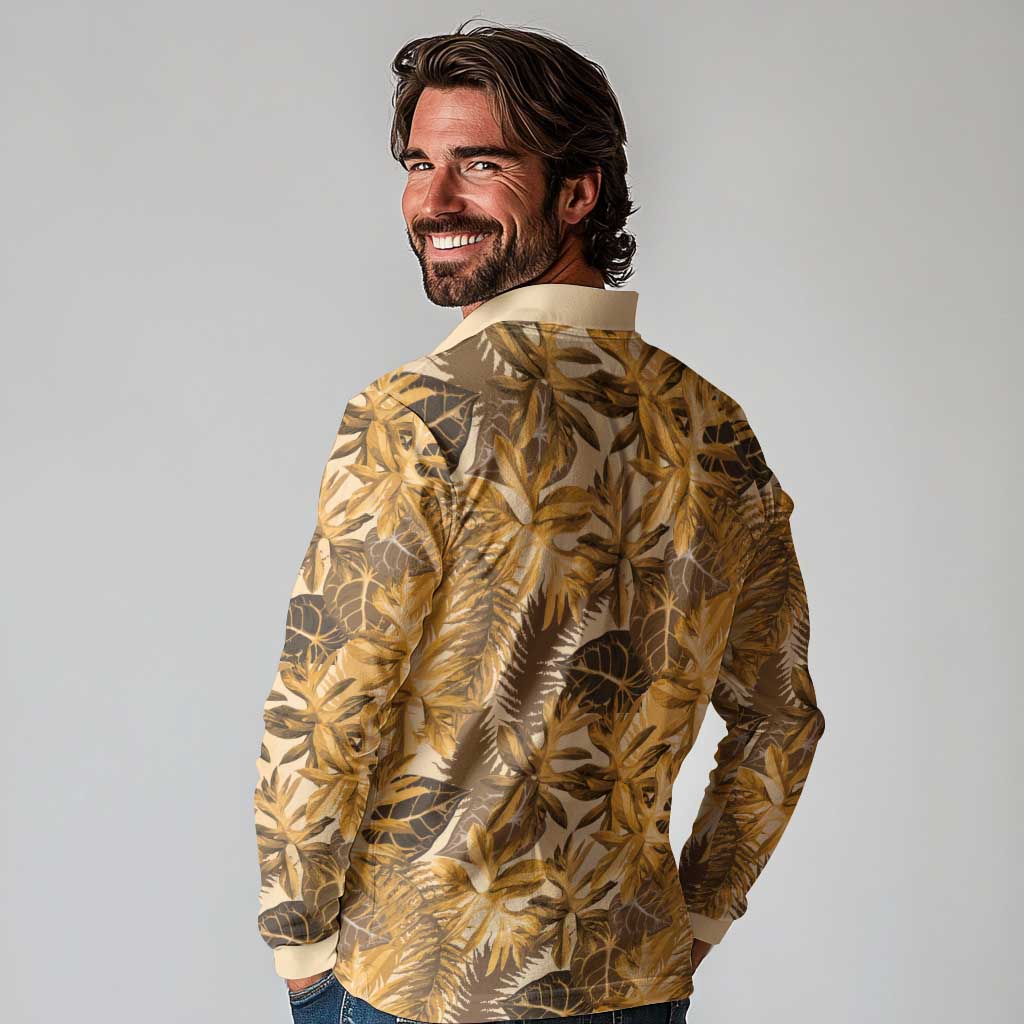 Hawaii Gold Tropical Leaves Long Sleeve Polo Shirt LT01 - Polynesian Pride