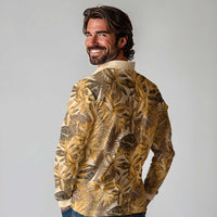 Hawaii Gold Tropical Leaves Long Sleeve Polo Shirt LT01 - Polynesian Pride