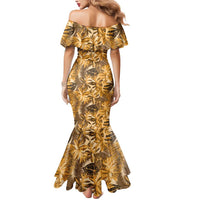 Hawaii Gold Tropical Leaves Mermaid Dress - Polynesian Pride