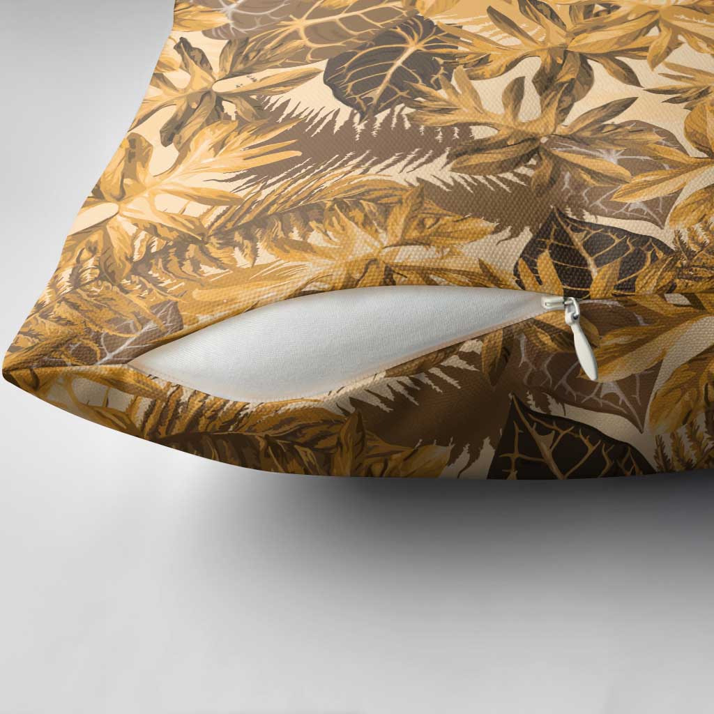 Hawaii Gold Tropical Leaves Pillow Cover - Polynesian Pride