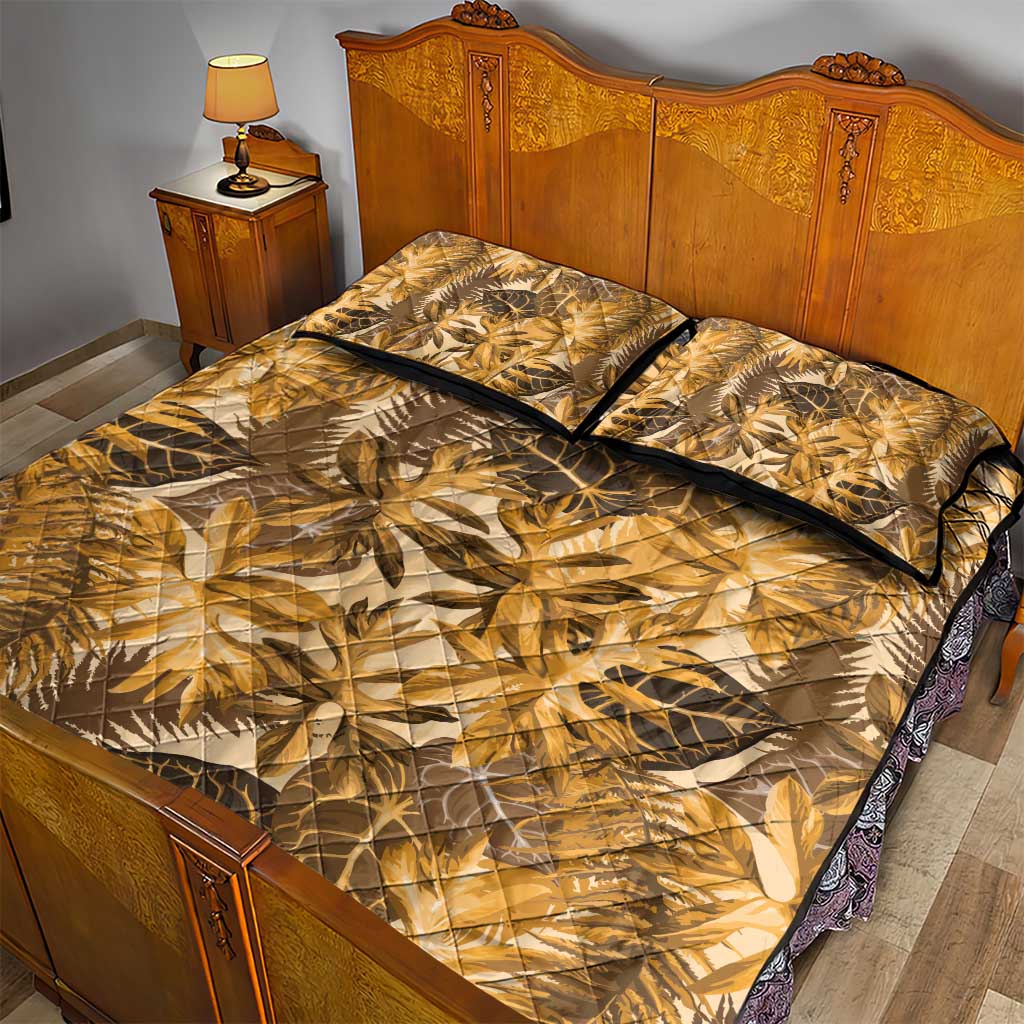 Hawaii Gold Tropical Leaves Quilt Bed Set - Polynesian Pride