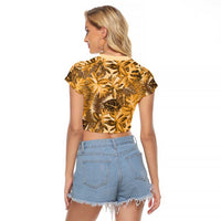 Hawaii Gold Tropical Leaves Raglan Cropped T Shirt - Polynesian Pride